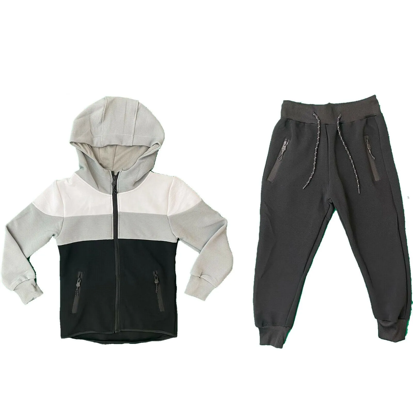 Boys Girls Kids Tracksuit Panel Jacket Joggers Jogging Bottoms Outfit Set