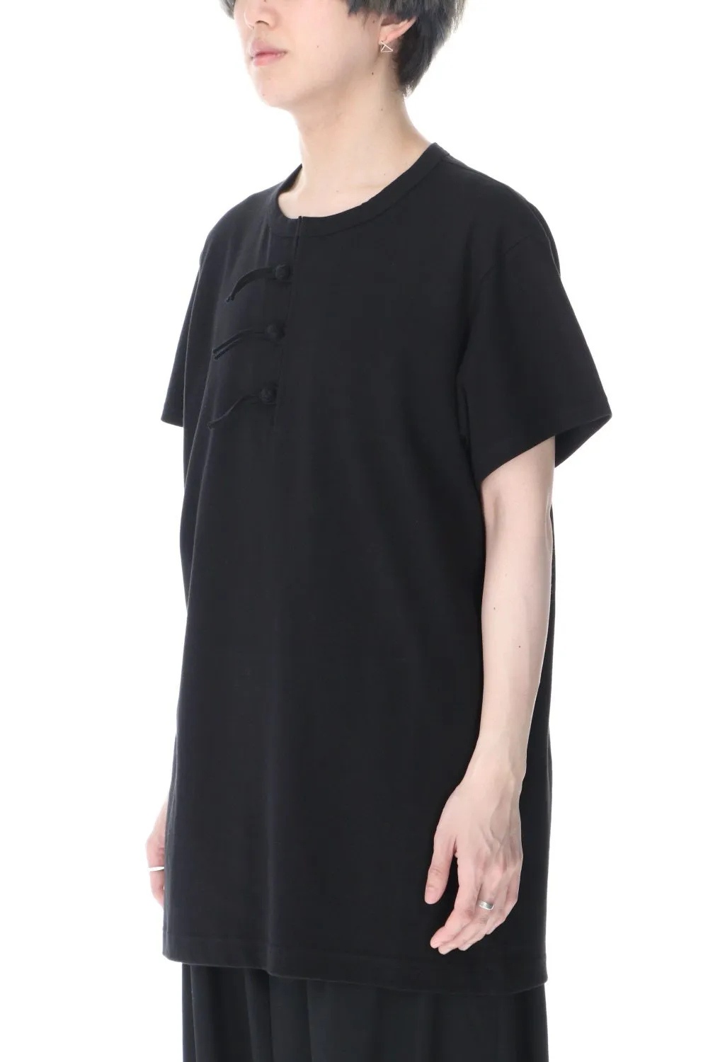 Buddha Button Henry neck Short sleeve T-shirt Black