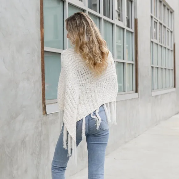 Cable Knit Poncho With Tassels