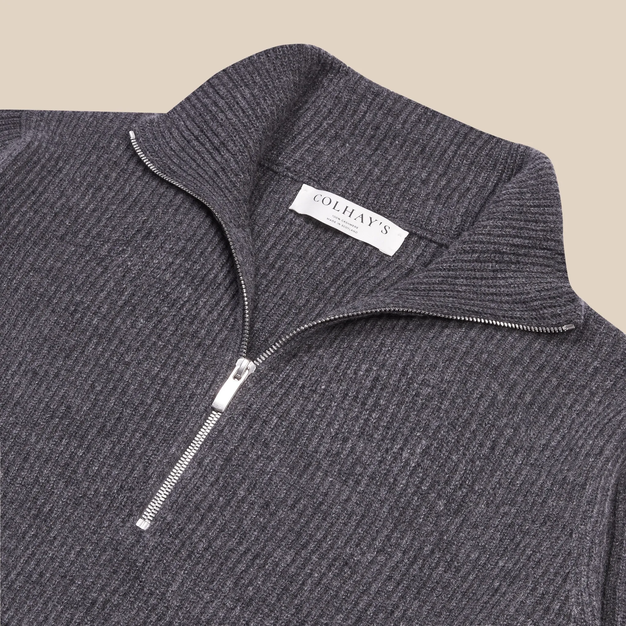 Cashmere alpine half zip sweater in grey mélange