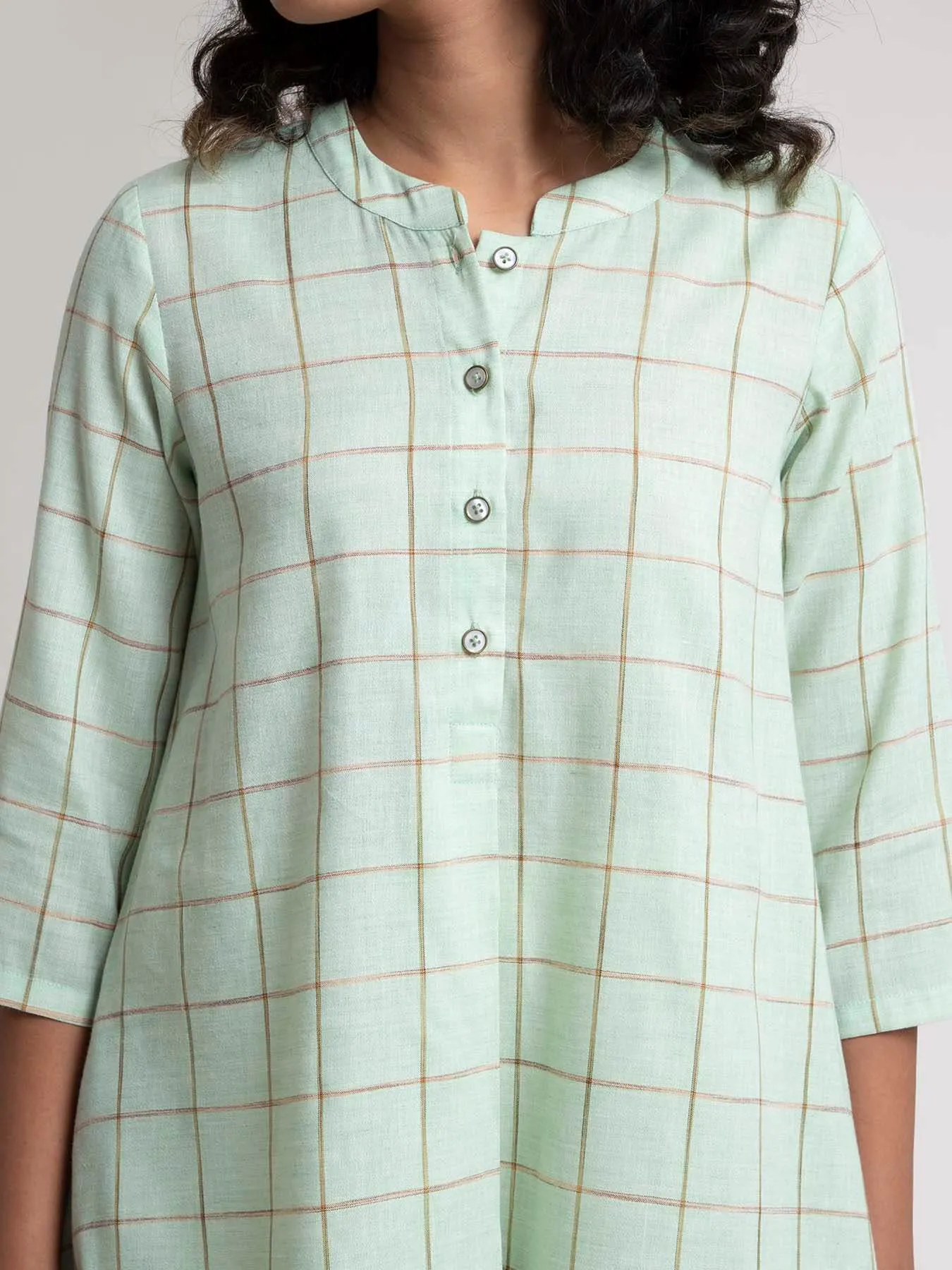 Check Patterned Cotton Dress - Green