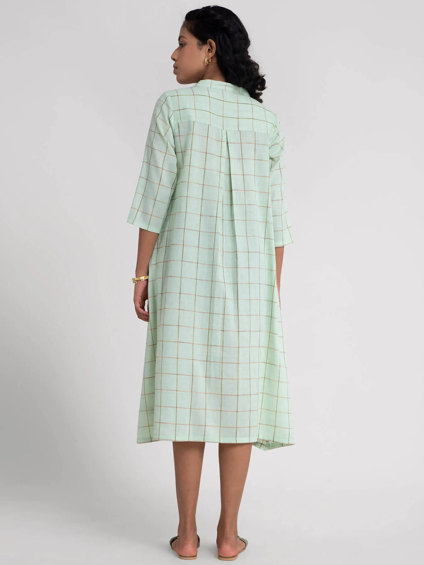 Check Patterned Cotton Dress - Green