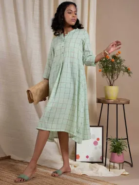 Check Patterned Cotton Dress - Green