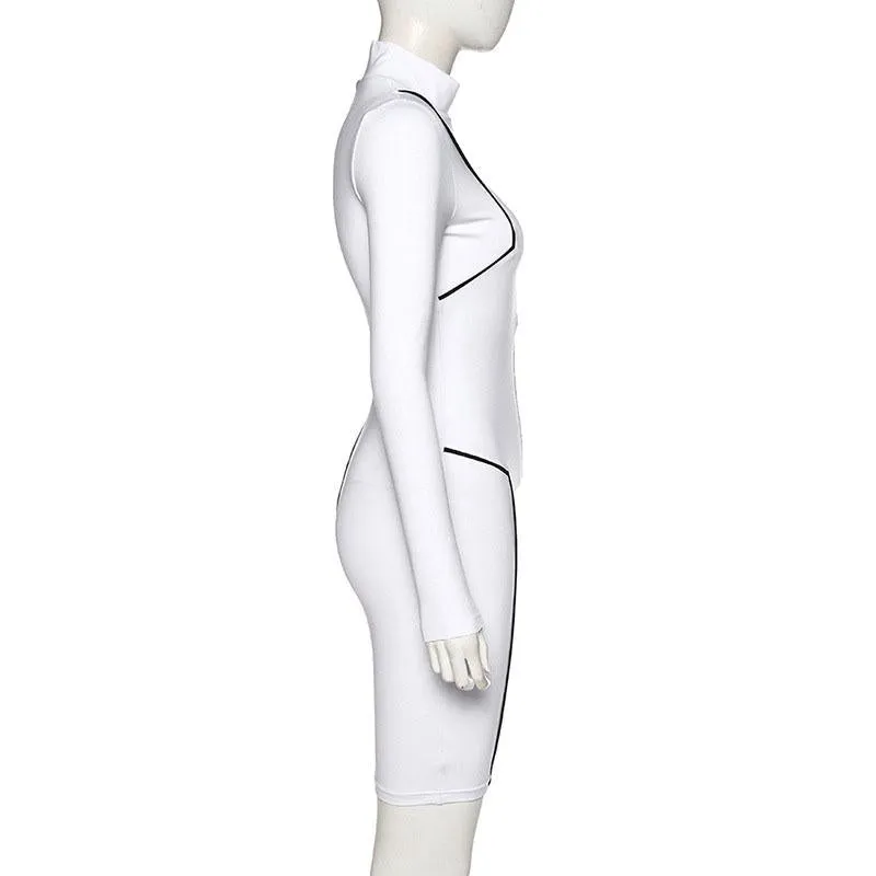 Colorblock Long Sleeve Bodycon Short Dress