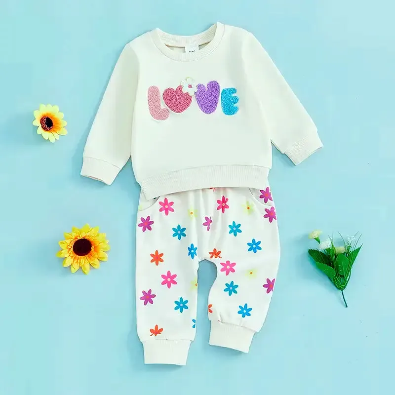 Colorful Love Set 💗 "LOVE" Sweatshirt & Star Print Joggers (0-3T)