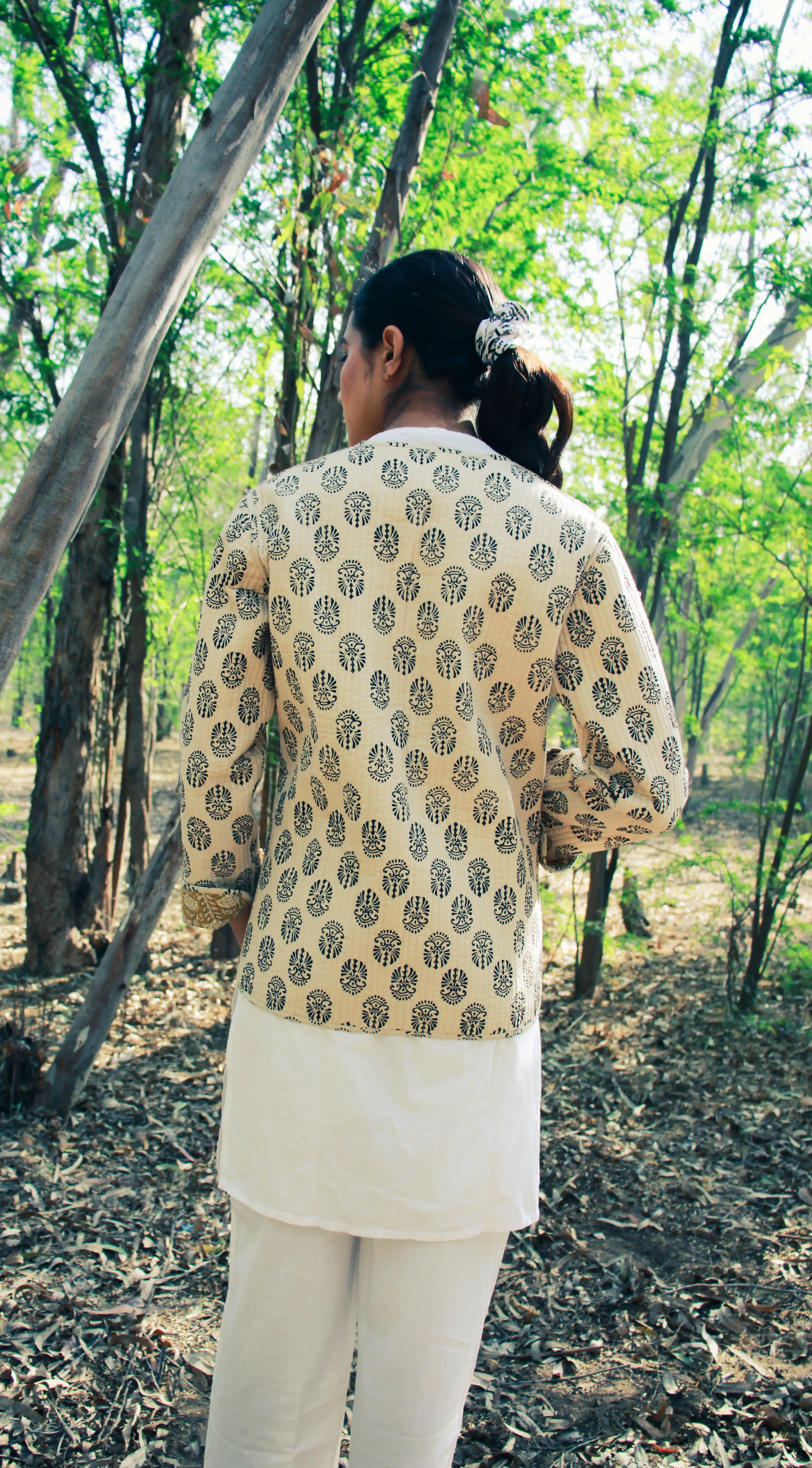 Cotton Quilted Sand Flora Reversible Hand Block Print Women’s Jacket