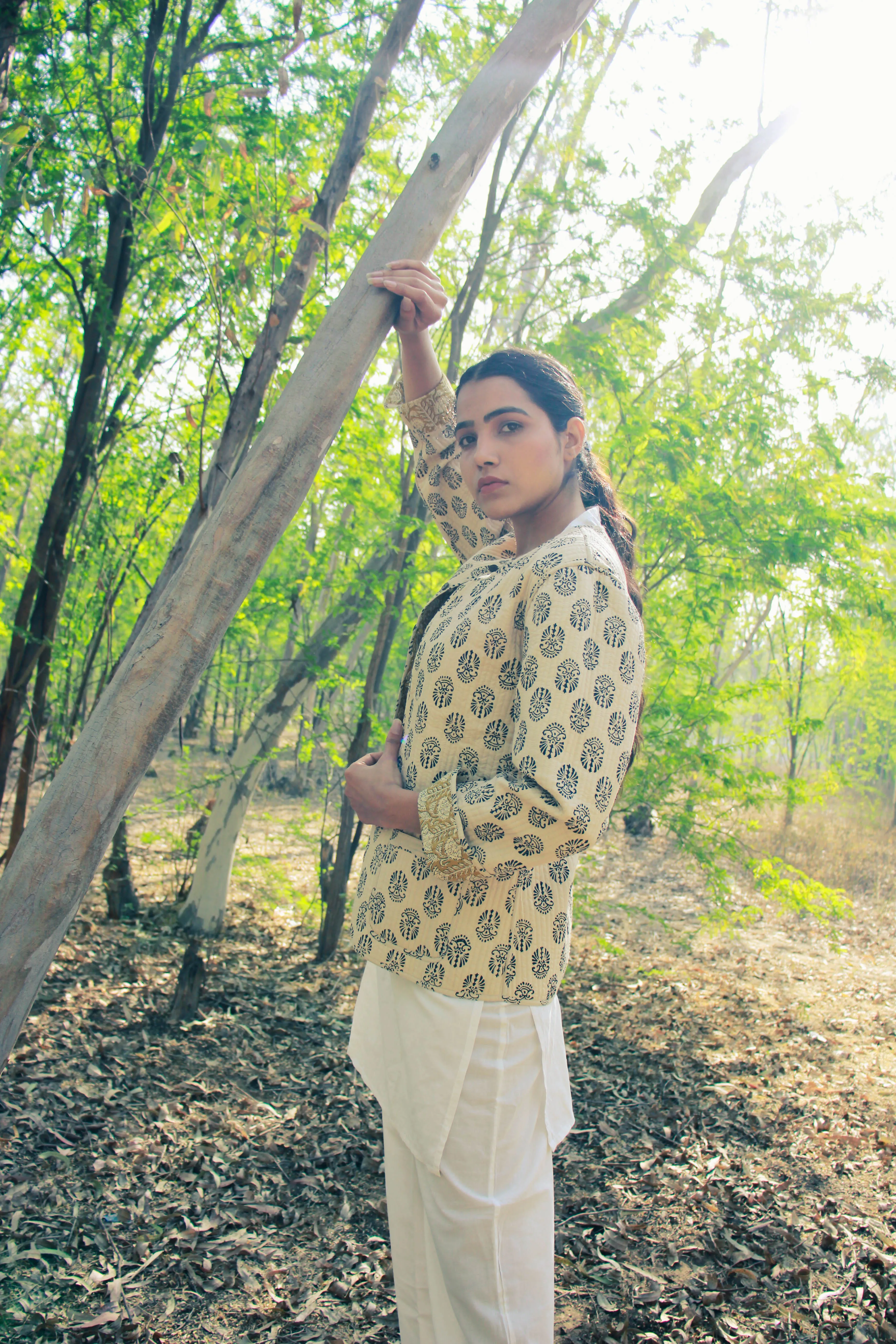 Cotton Quilted Sand Flora Reversible Hand Block Print Women’s Jacket