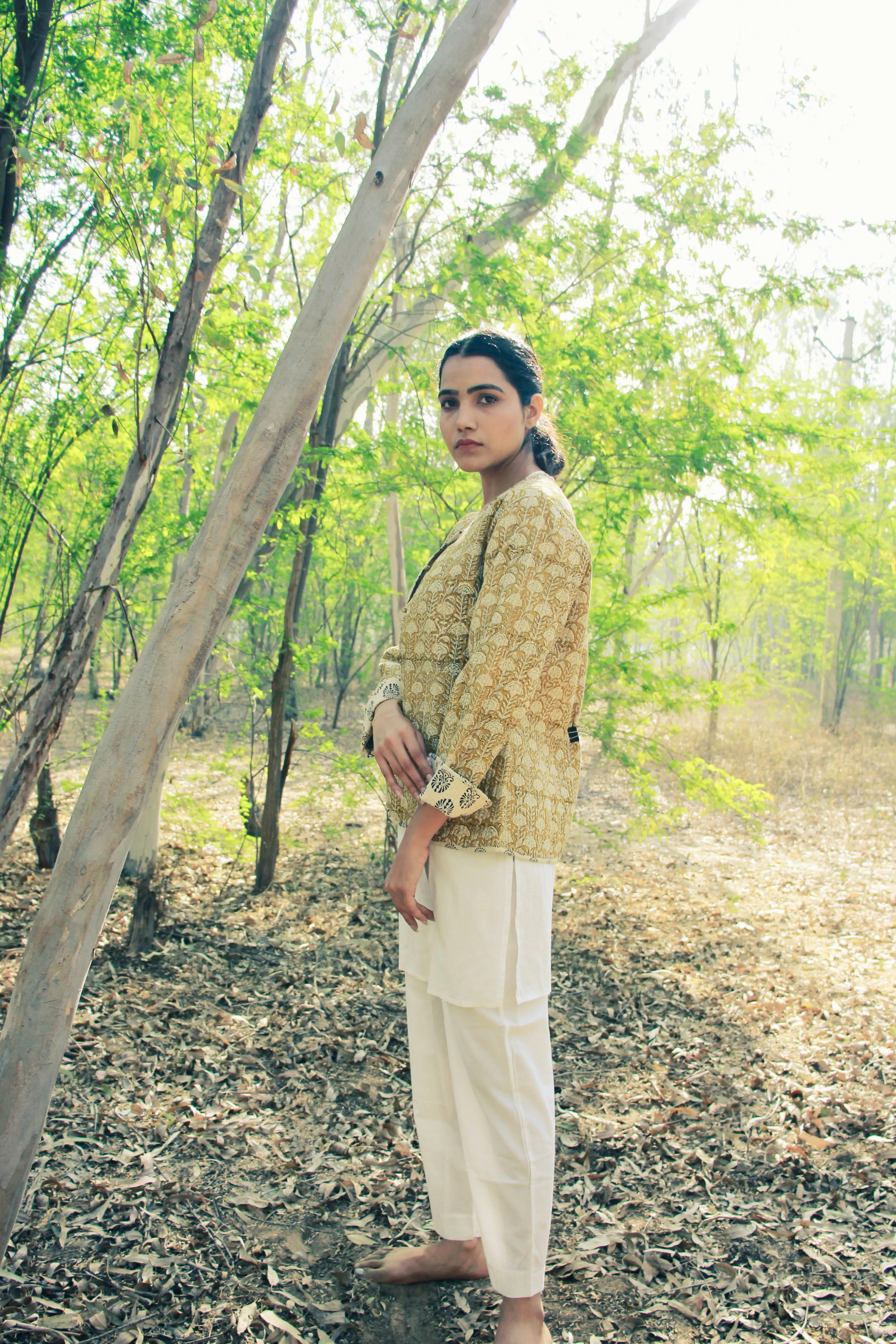 Cotton Quilted Sand Flora Reversible Hand Block Print Women’s Jacket