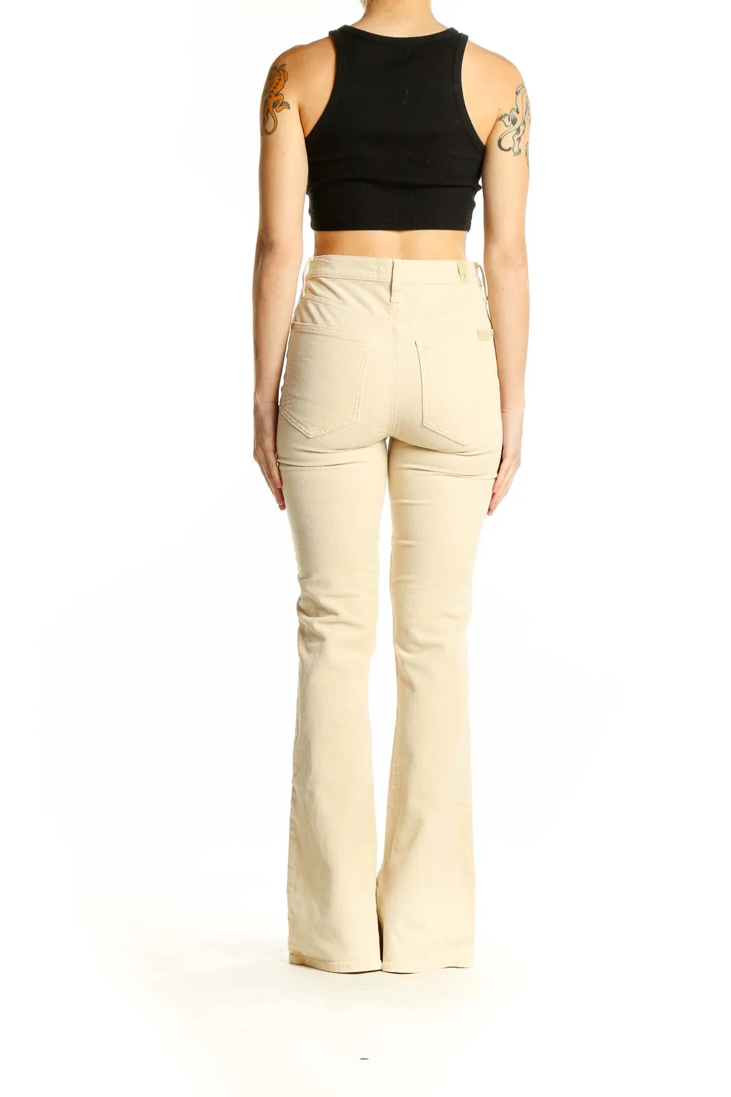 Cream High-Waisted Flared Pants