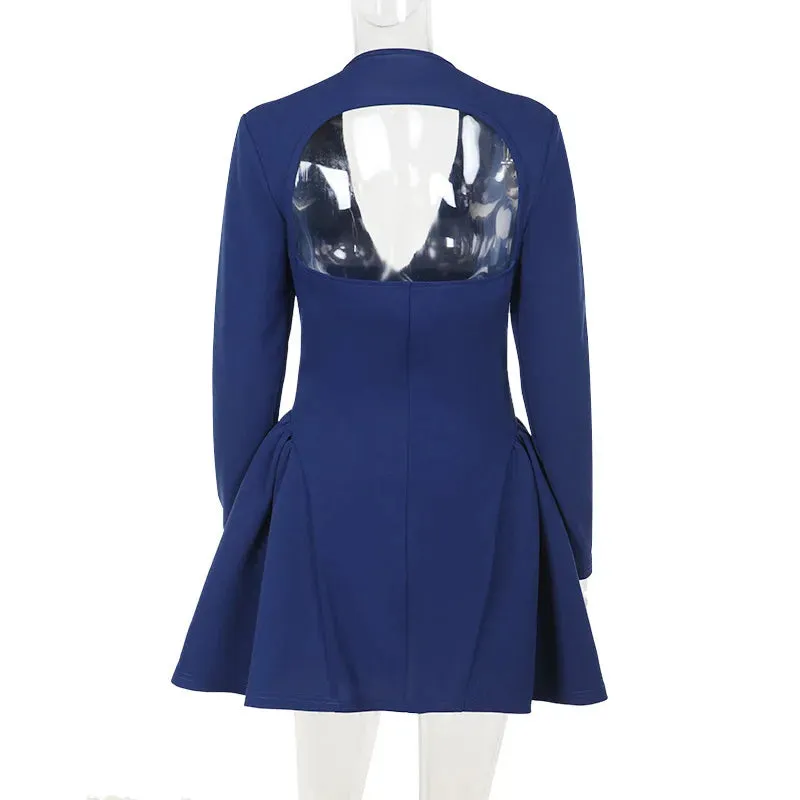 Deep V Long Sleeve Bodycon Mini Dress