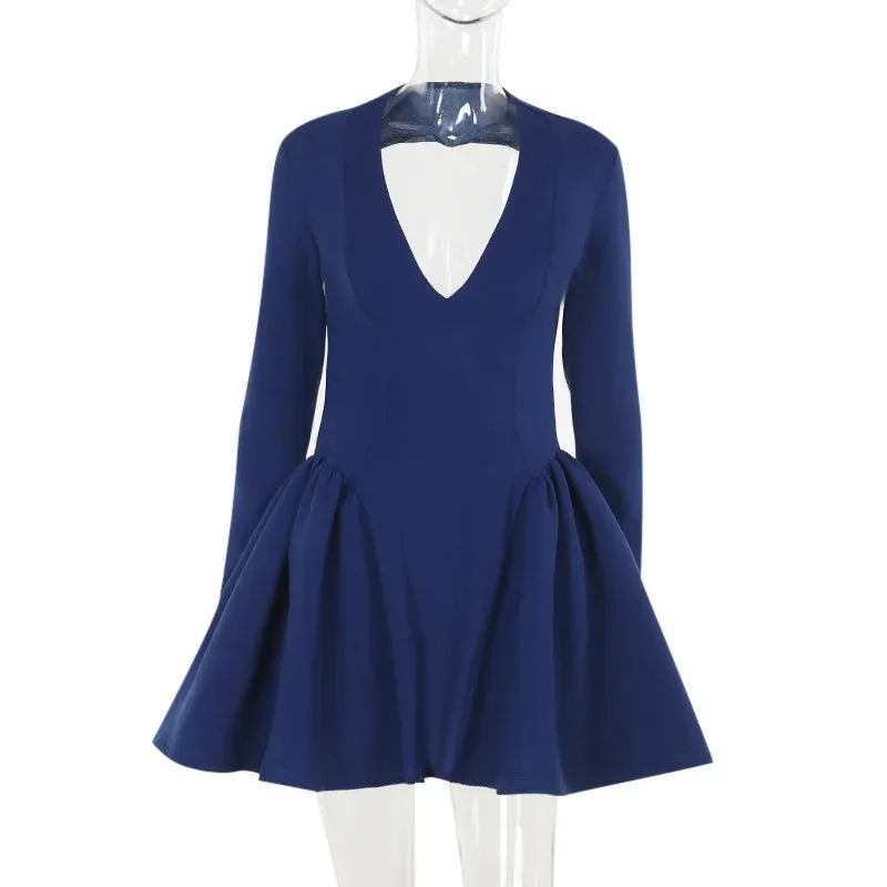 Deep V Long Sleeve Bodycon Mini Dress