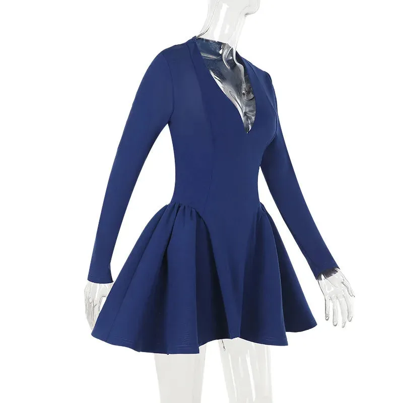 Deep V Long Sleeve Bodycon Mini Dress