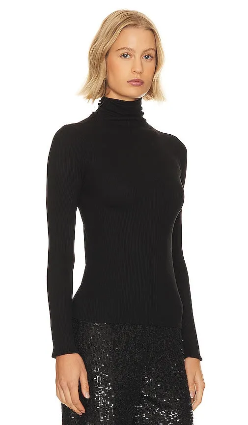 Enza Costa Silk Cashmere Rib Slim Turtleneck in Black