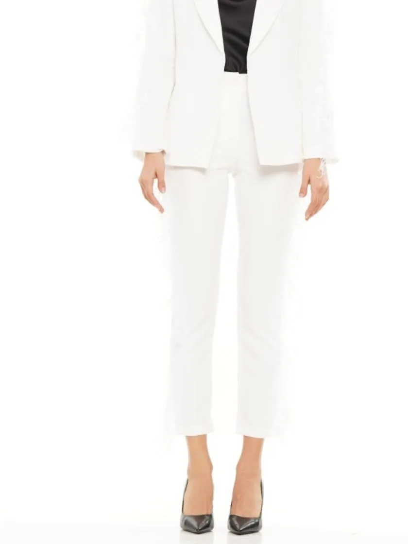 feather side trim cropped pants