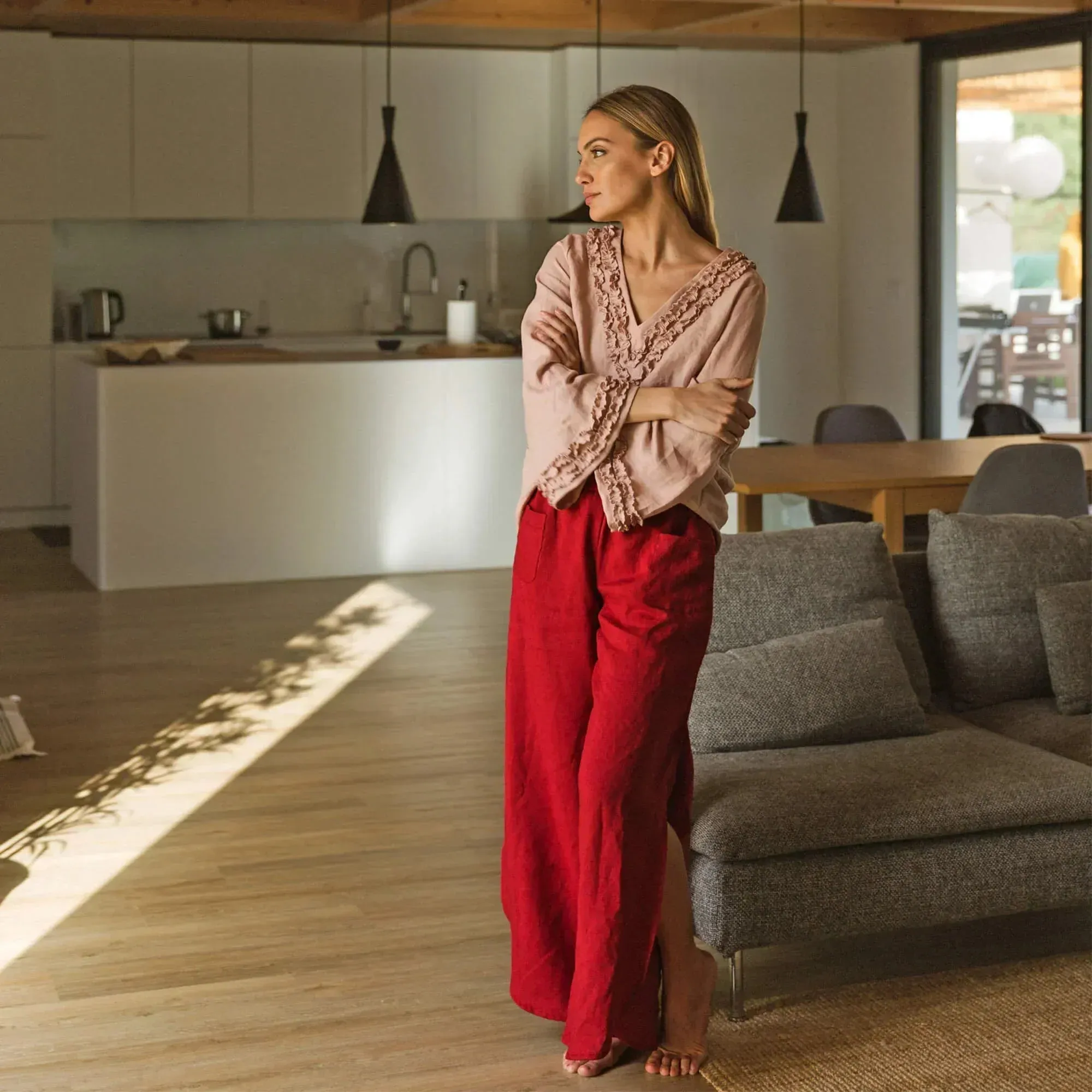 Flared linen pants coral - Muriel
