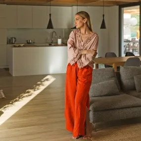 Flared linen pants coral - Muriel