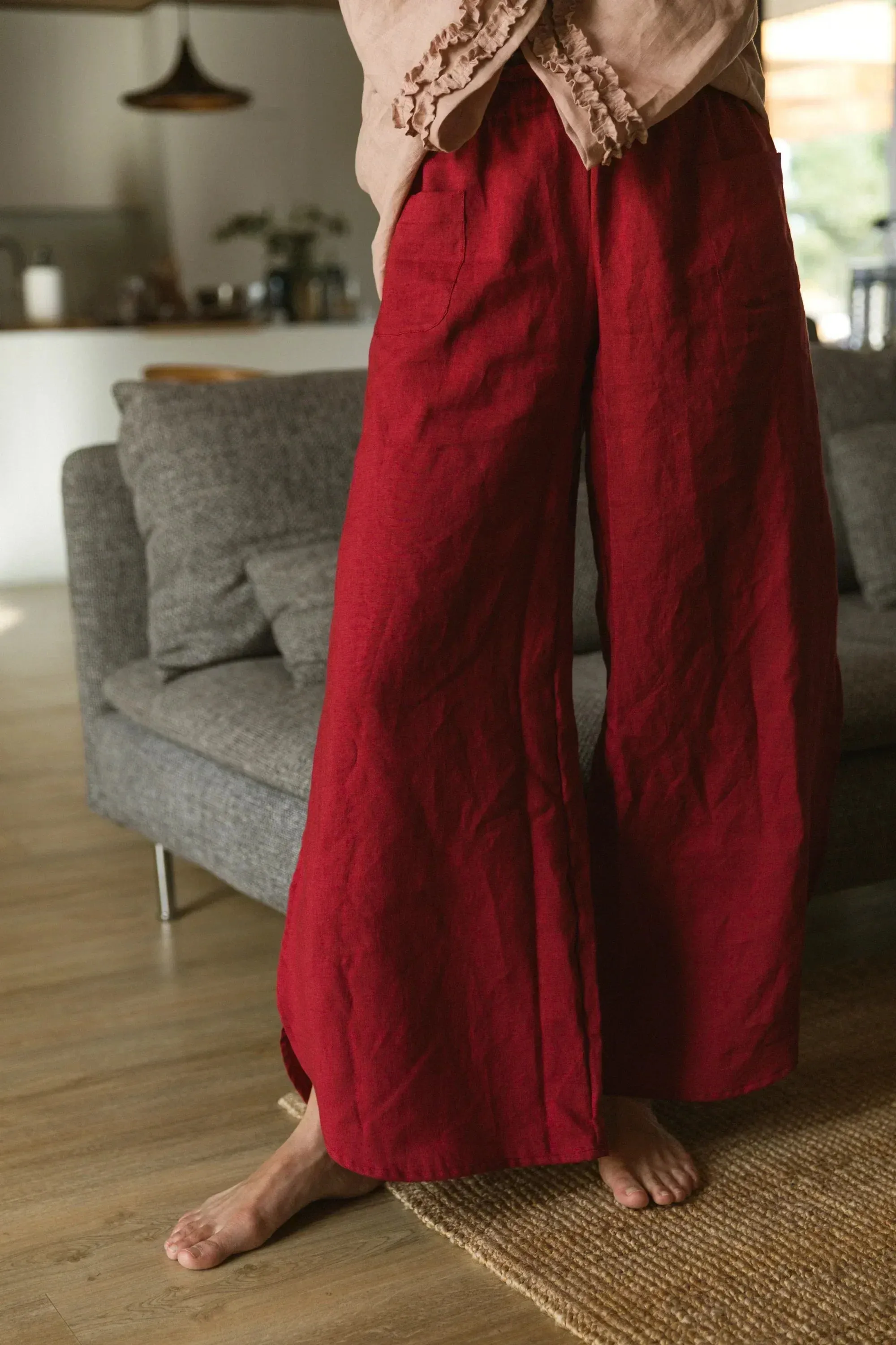 Flared linen pants coral - Muriel