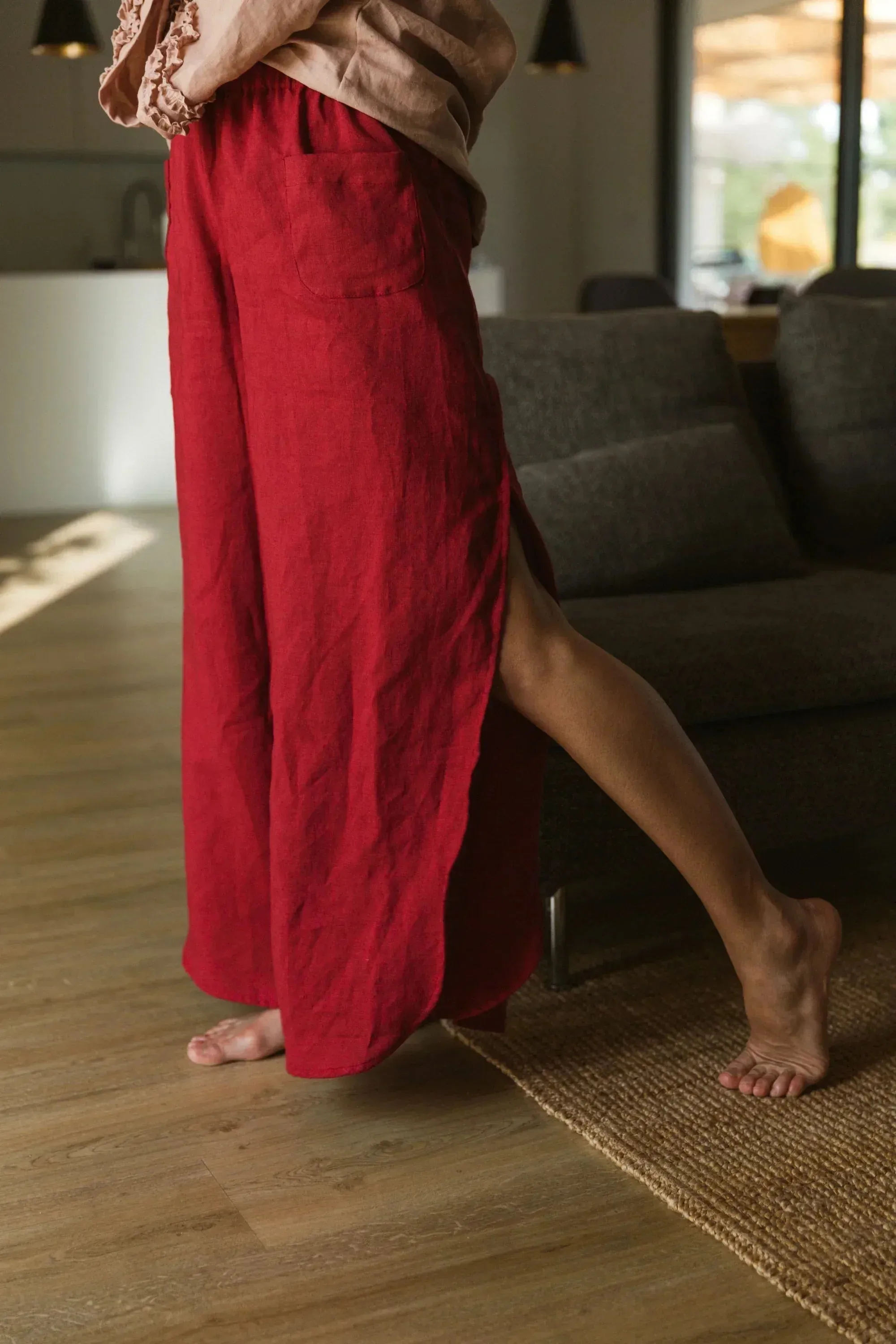 Flared linen pants coral - Muriel