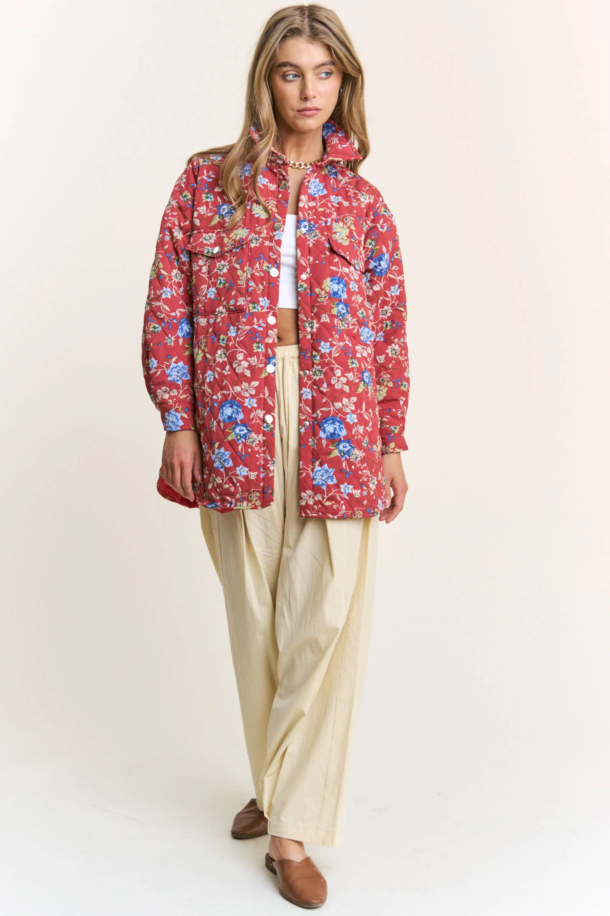 Floral Quilted Button Down Jacket