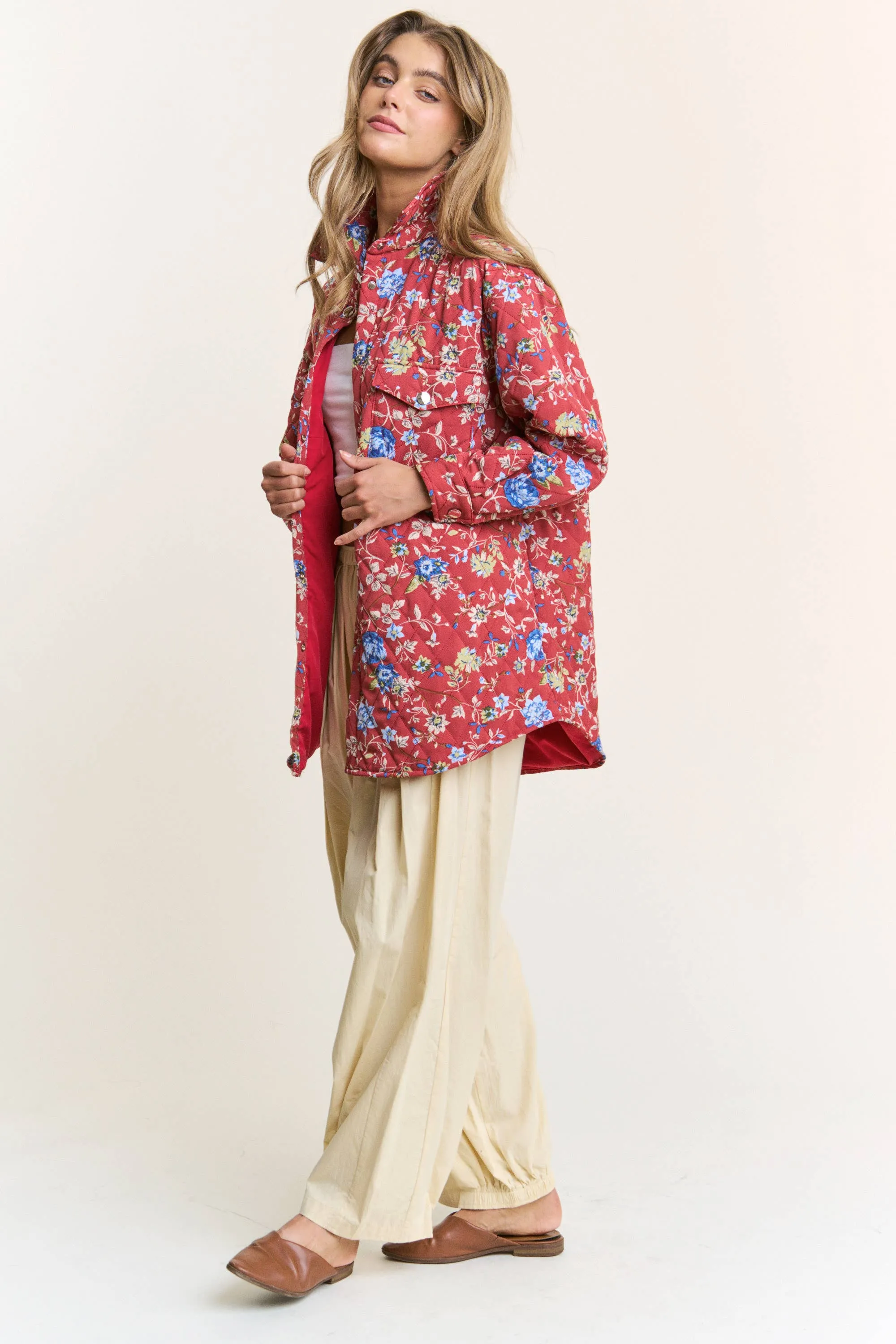 Floral Quilted Button Down Jacket