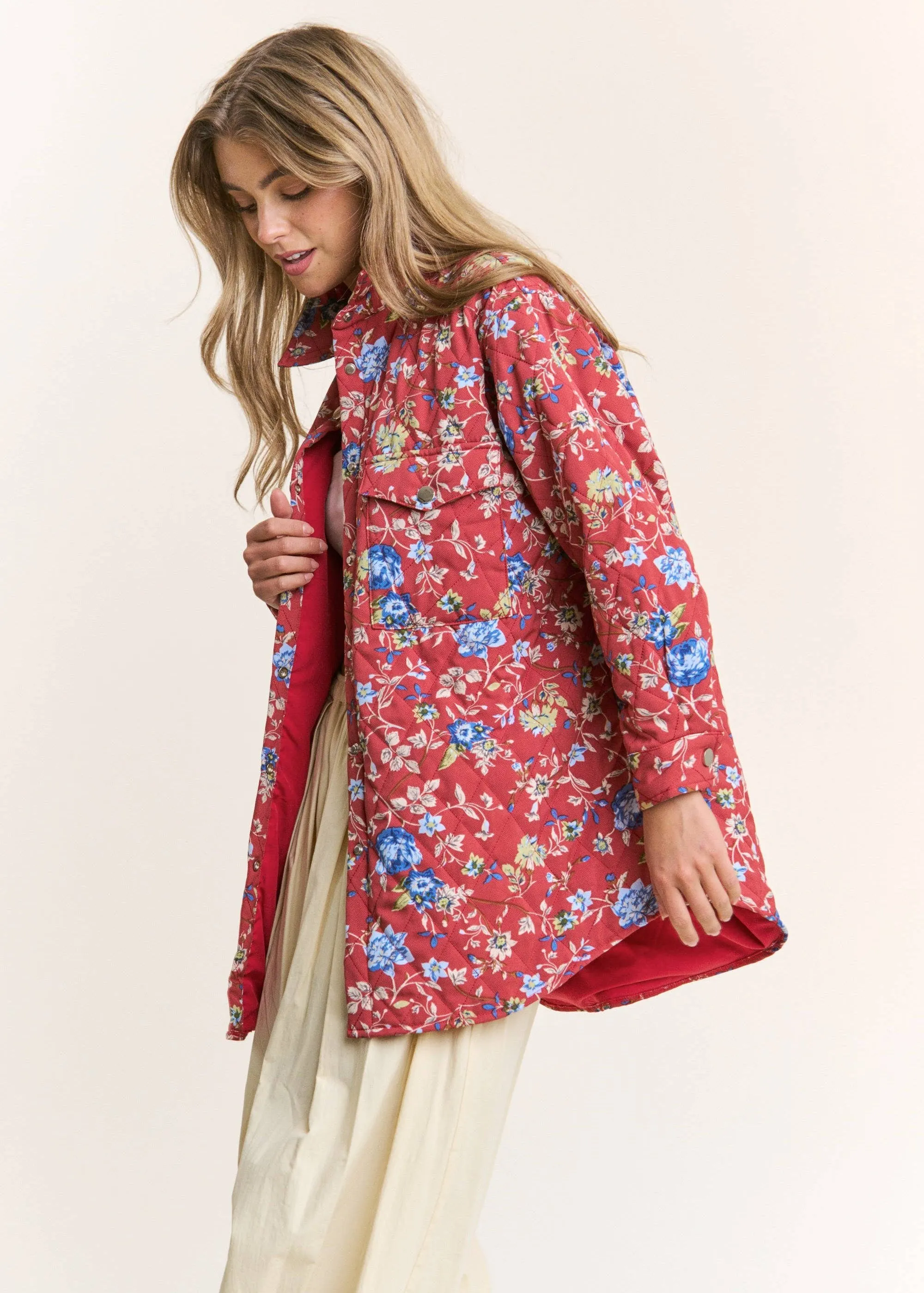 Floral Quilted Button Down Jacket