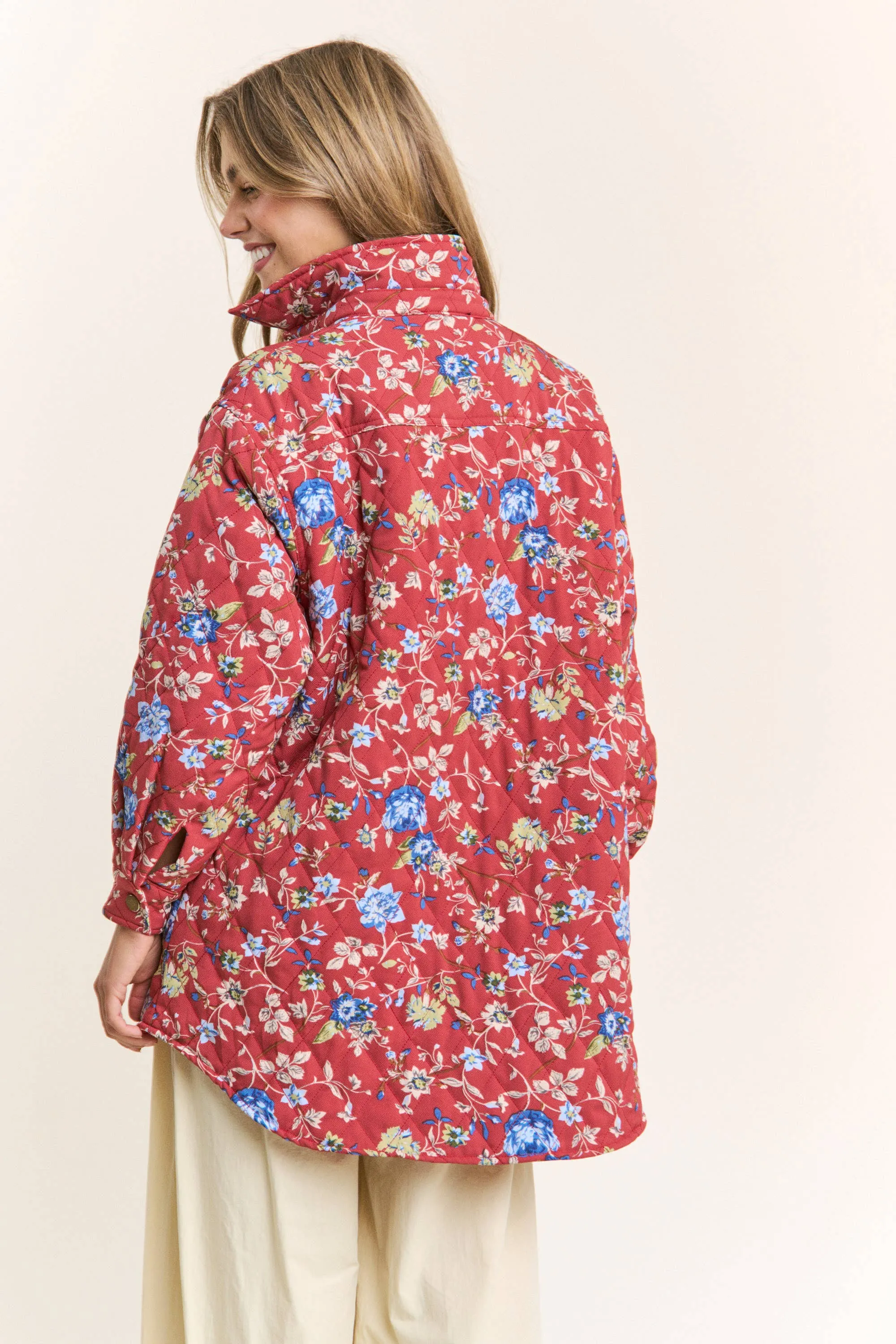 Floral Quilted Button Down Jacket