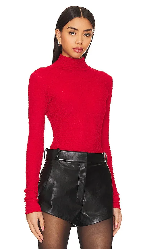 FRAME Mesh Lace Turtleneck in Red