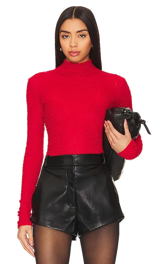 FRAME Mesh Lace Turtleneck in Red