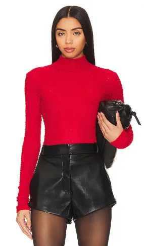 FRAME Mesh Lace Turtleneck in Red