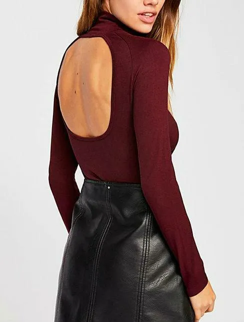 Free People Like I Do Burgundy Backless Turtleneck