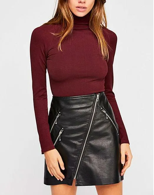 Free People Like I Do Burgundy Backless Turtleneck