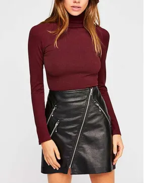 Free People Like I Do Burgundy Backless Turtleneck