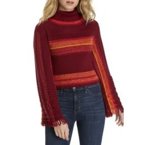 Free People Striped Flared-Sleeve Turtlene Red Berry M