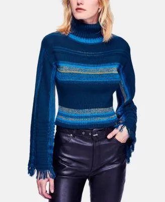 Free People Striped Flared-Sleeve Turtlene Red Berry M