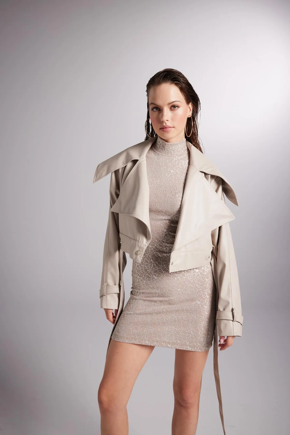 Galia Turtleneck Mini Dress Beige
