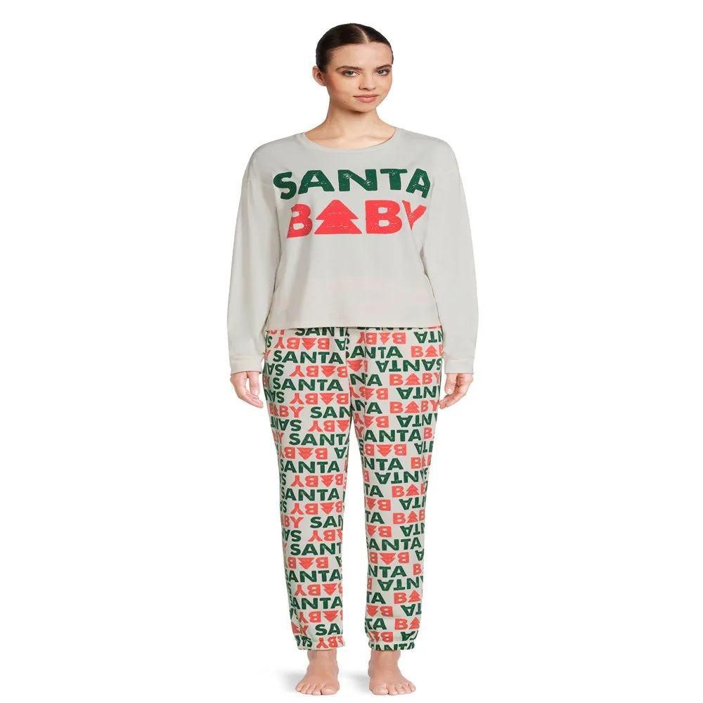 Grayson Social Juniors Santa Baby Long Sleeve Tee and Jogger Sleep Set, 2-Piece