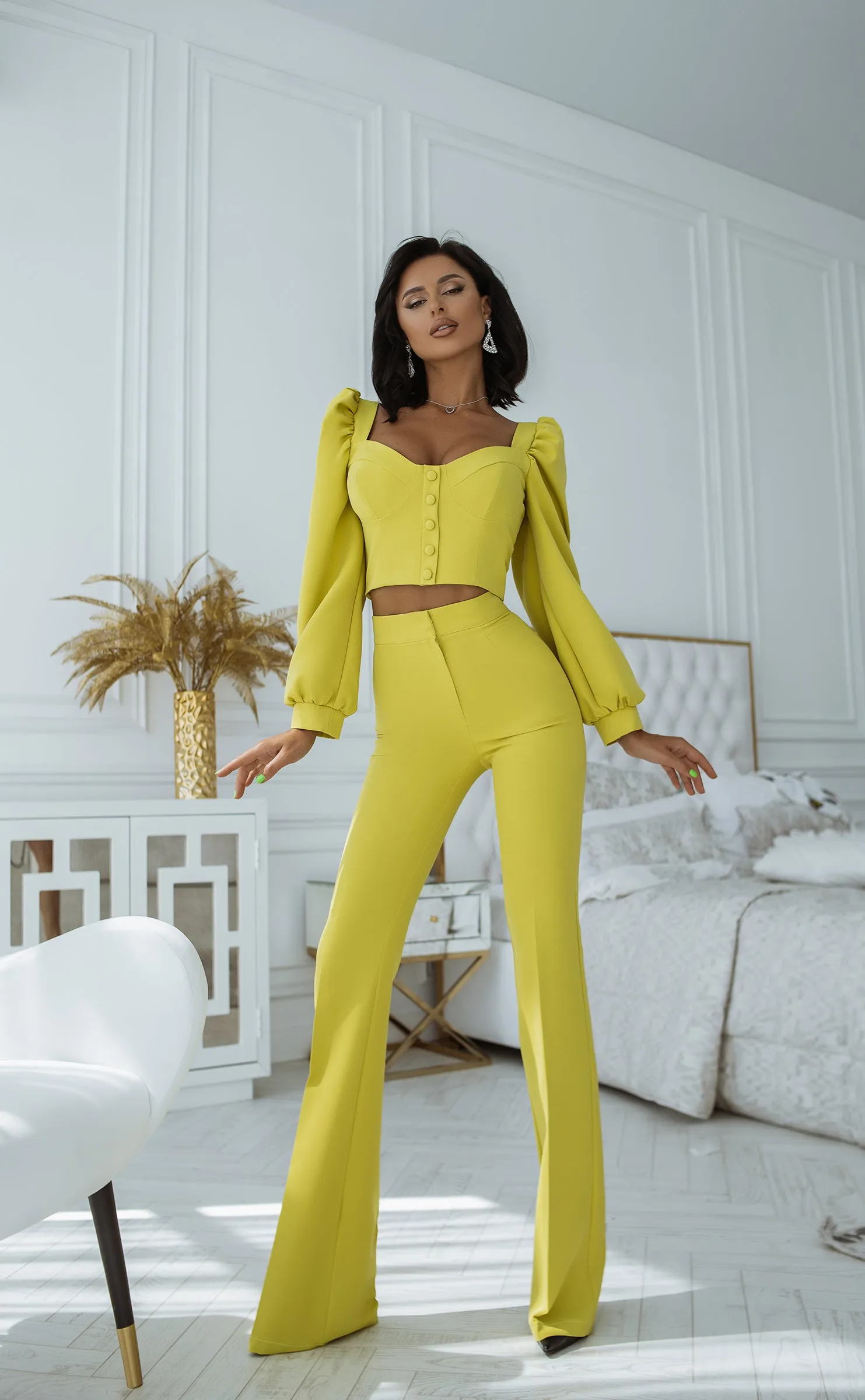 Green Sweetheart Top & Flared Pants 2-Piece Set