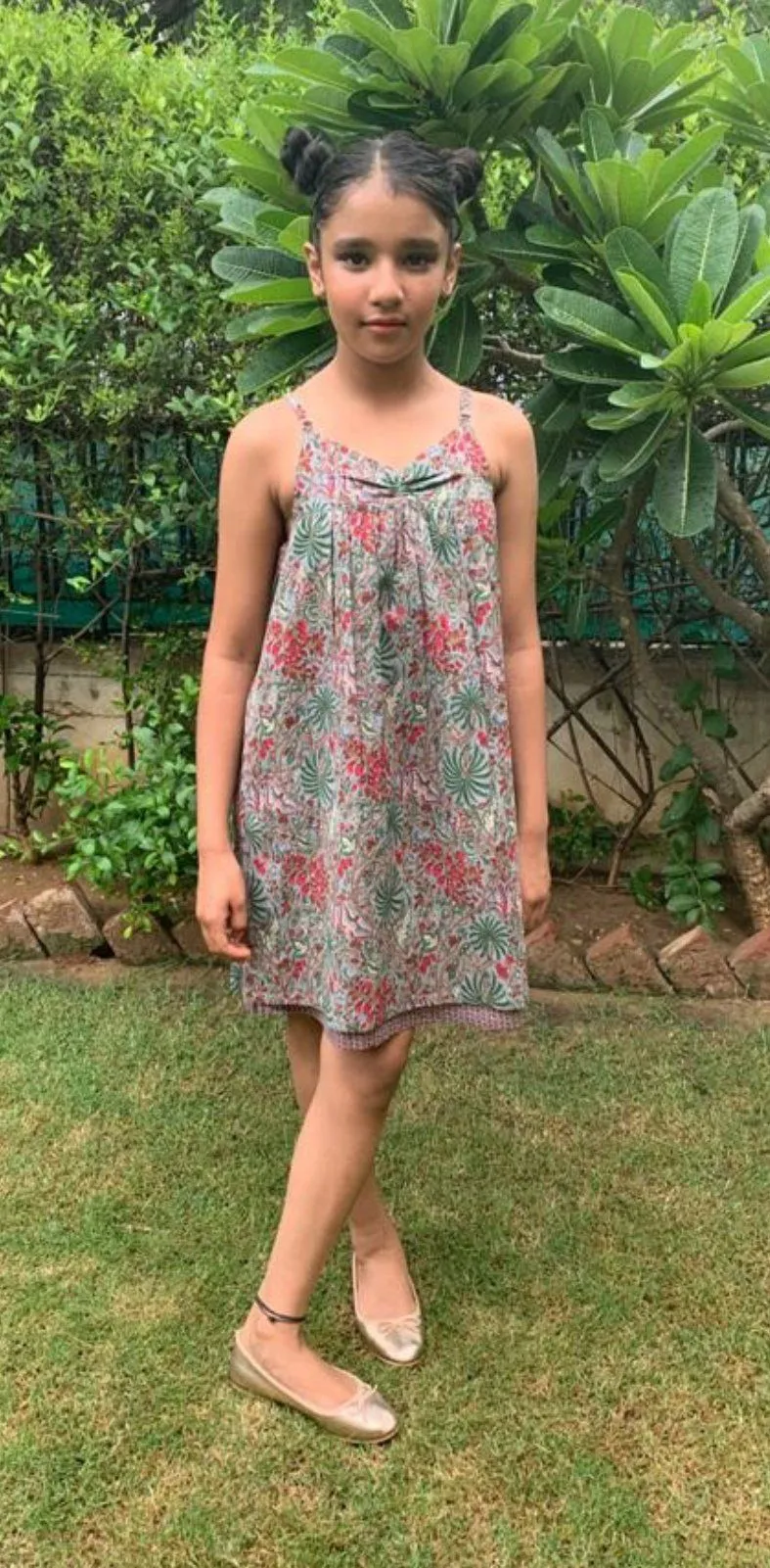 Grey Forest Print Strappy Dress