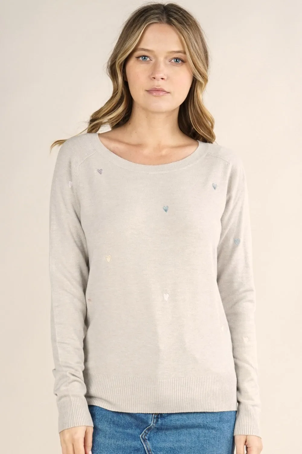 Heart Embroidered Pullover Sweater
