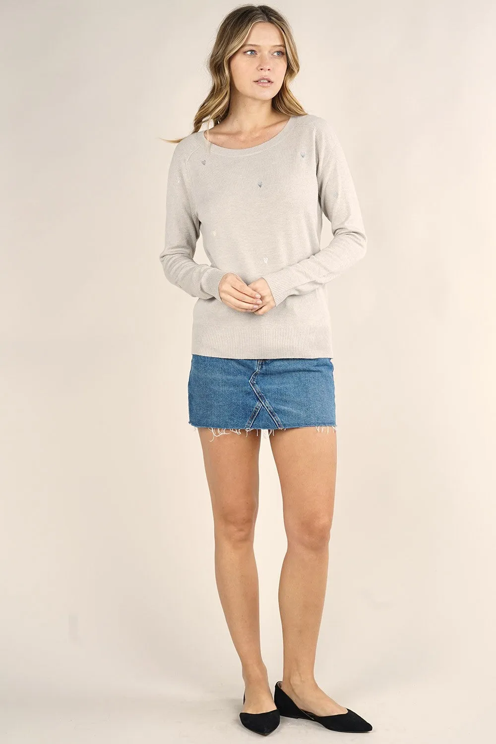 Heart Embroidered Pullover Sweater