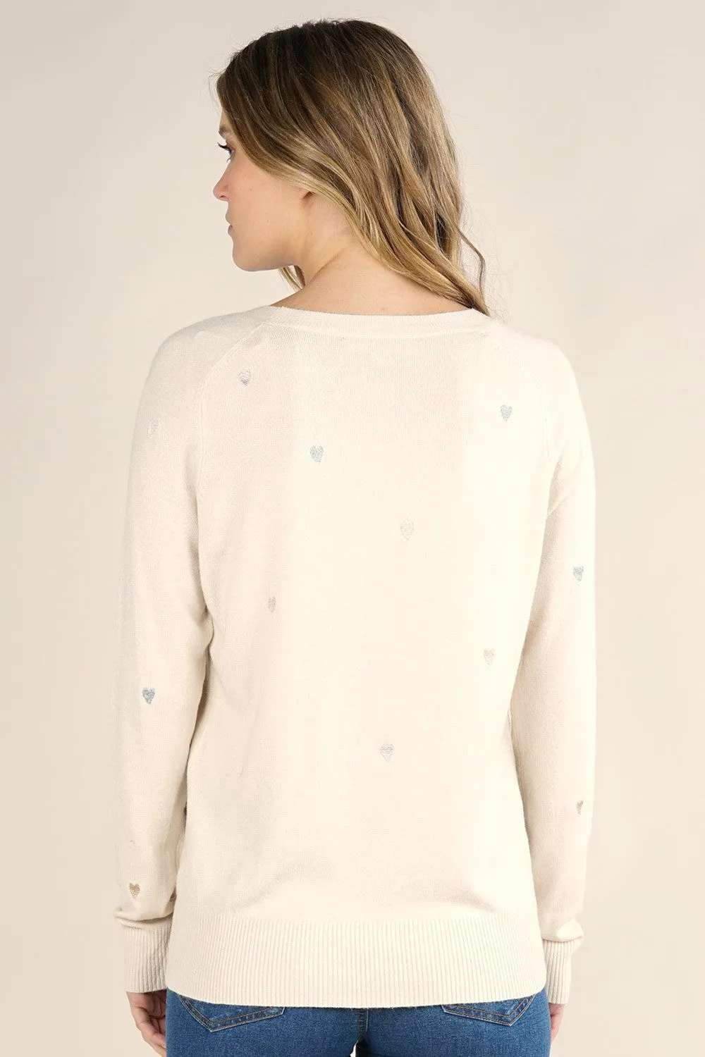 Heart Embroidered Pullover Sweater