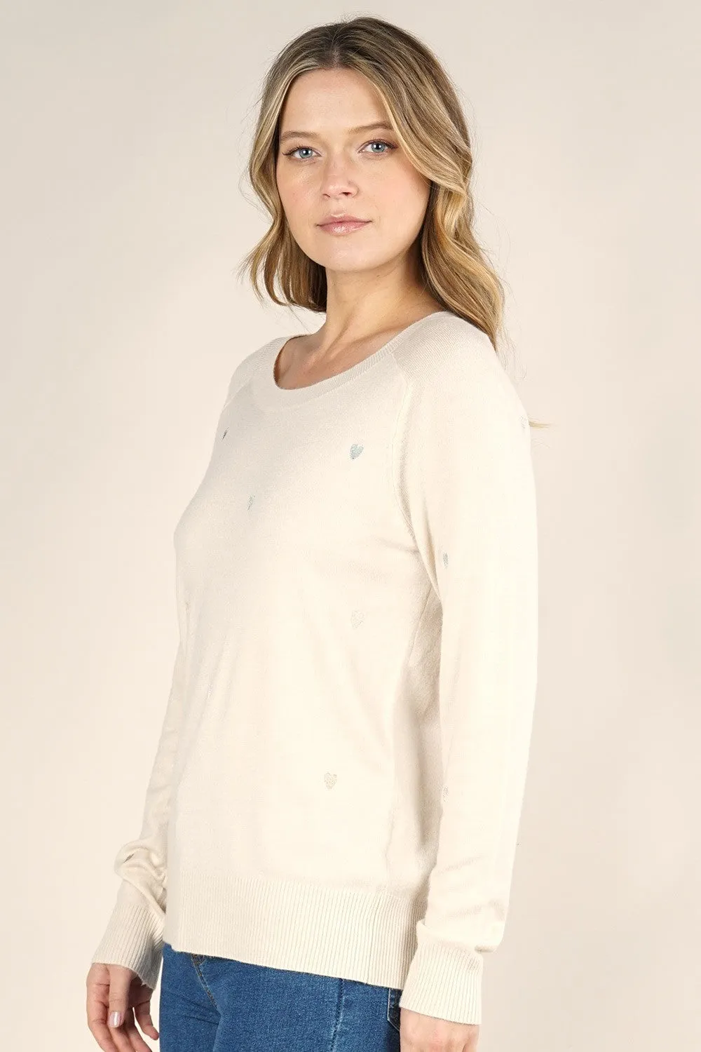 Heart Embroidered Pullover Sweater