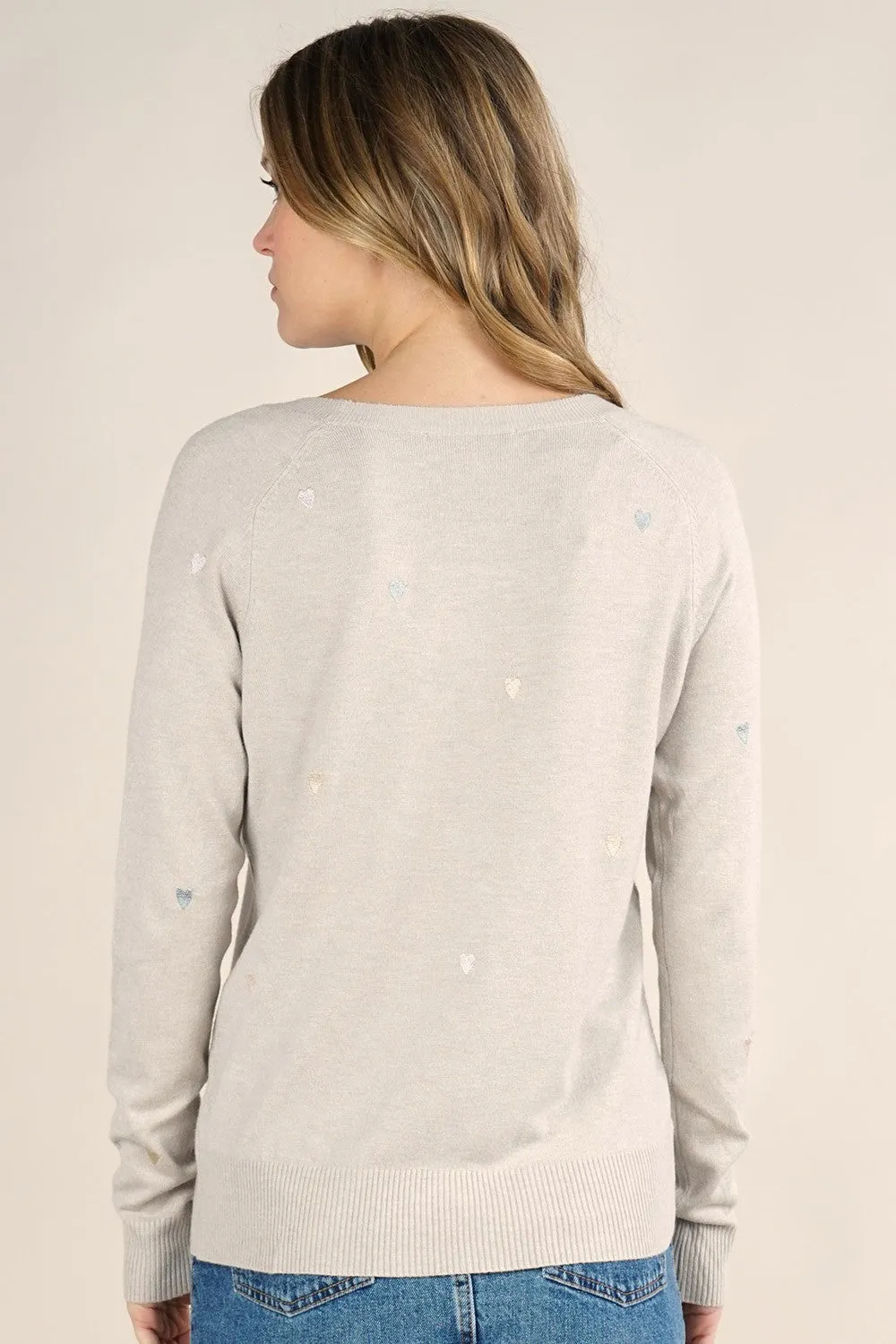 Heart Embroidered Pullover Sweater