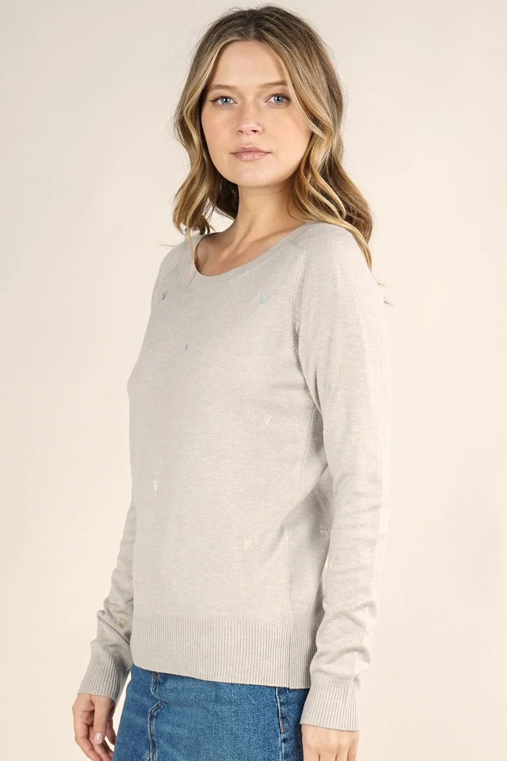 Heart Embroidered Pullover Sweater