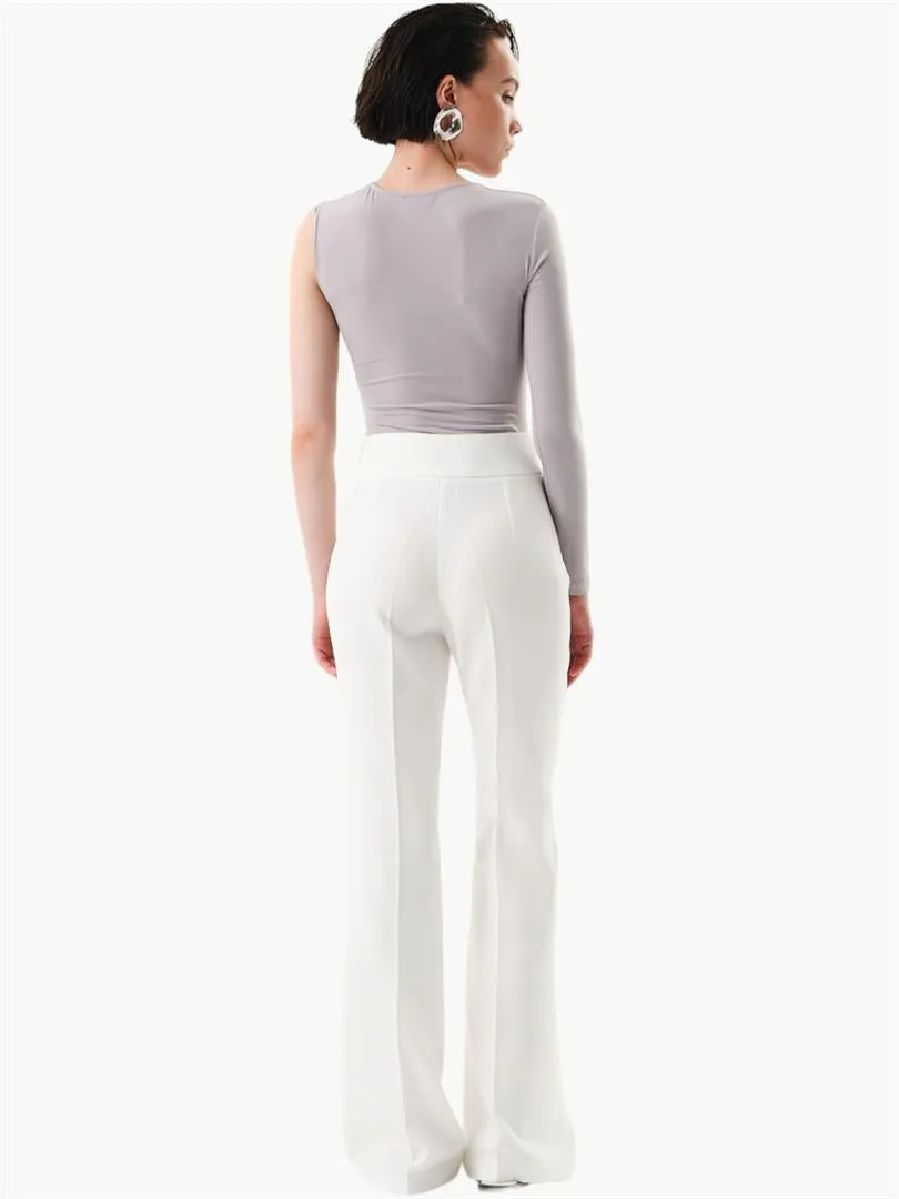 Hidden Zippered Wide Leg Pants - Ecru