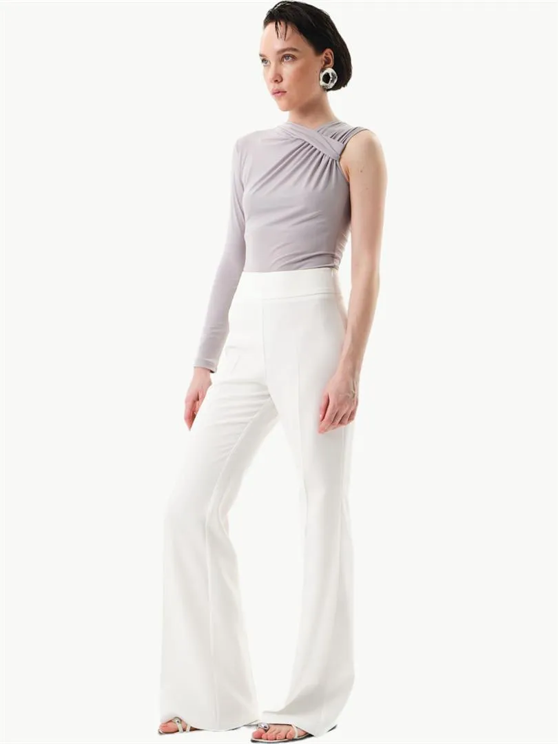 Hidden Zippered Wide Leg Pants - Ecru