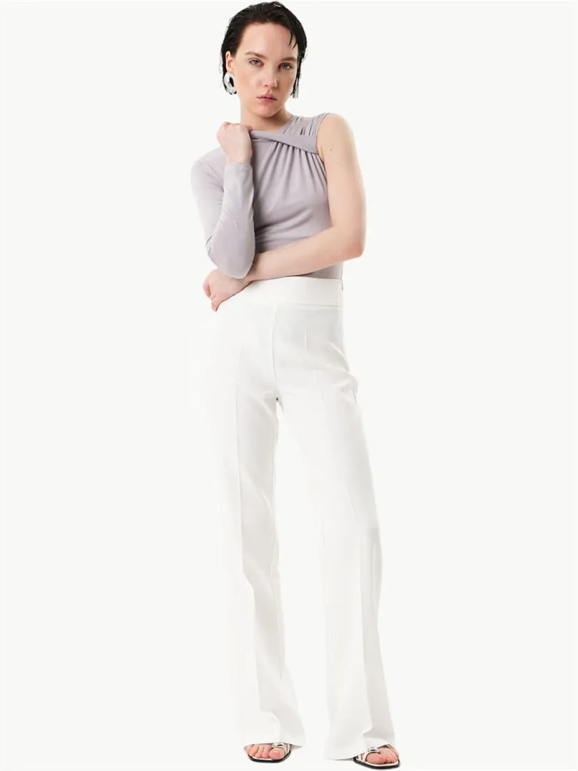 Hidden Zippered Wide Leg Pants - Ecru