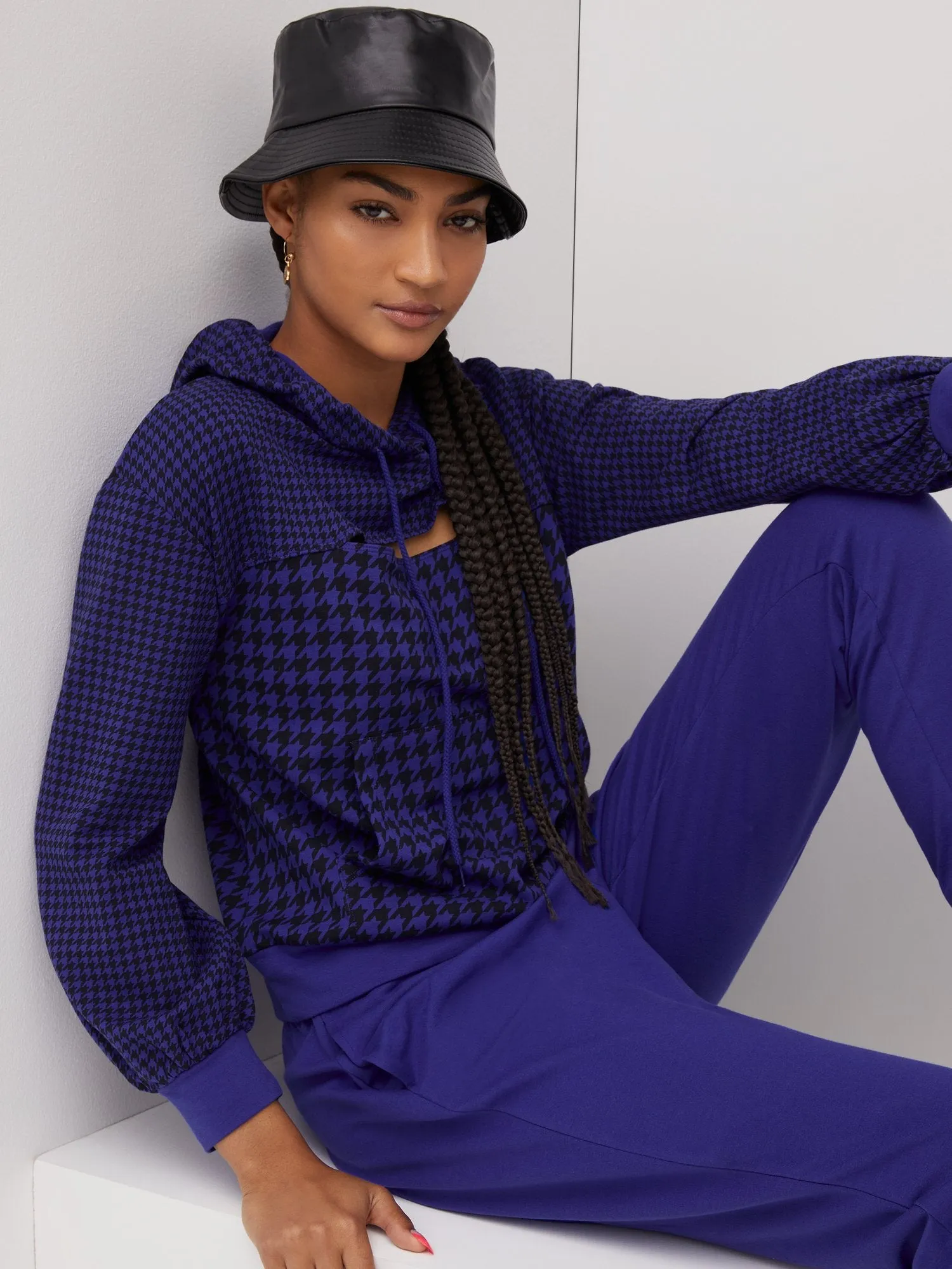Houndstooth French Terry Cut-Out Hoodie