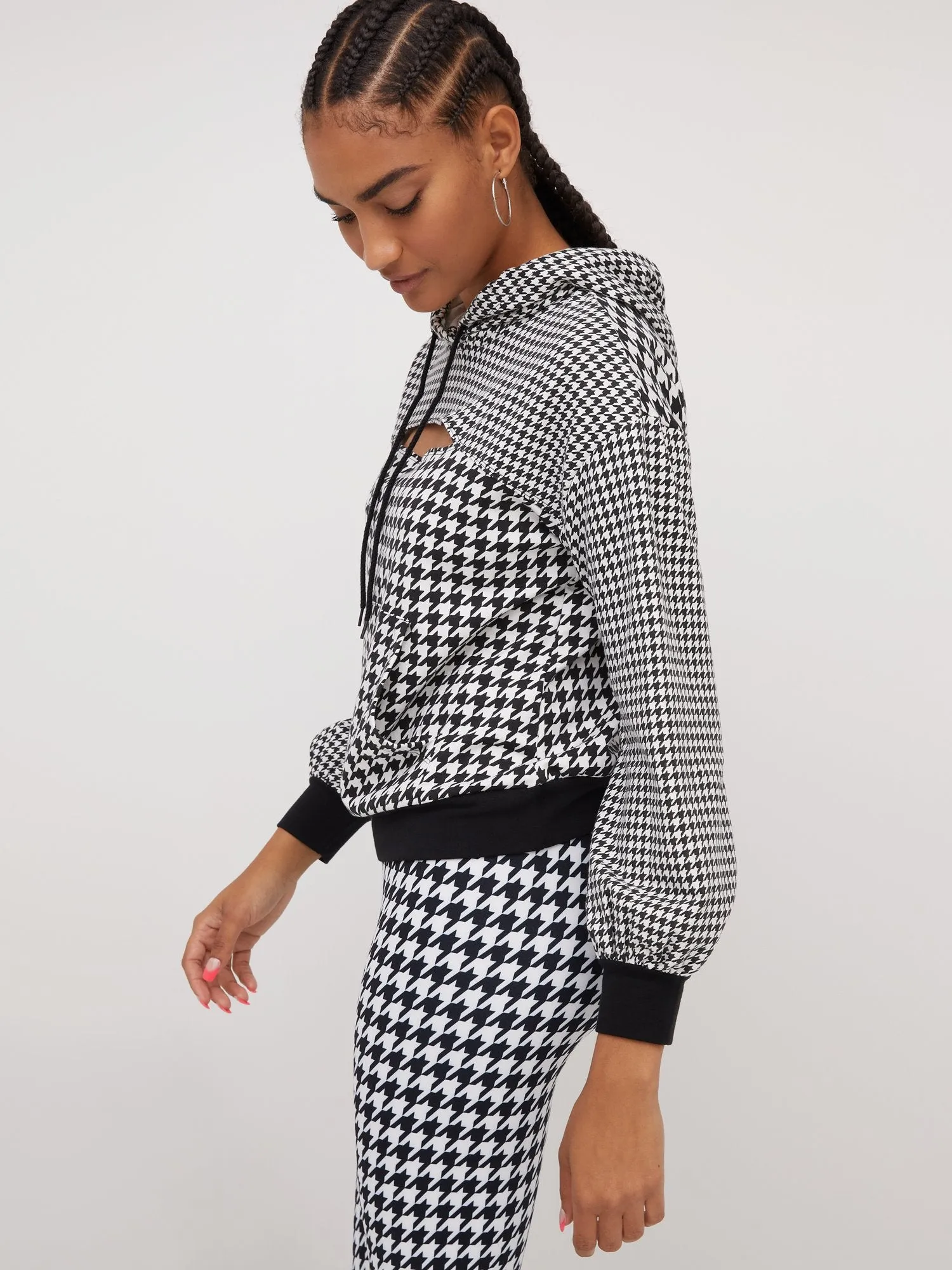 Houndstooth French Terry Cut-Out Hoodie