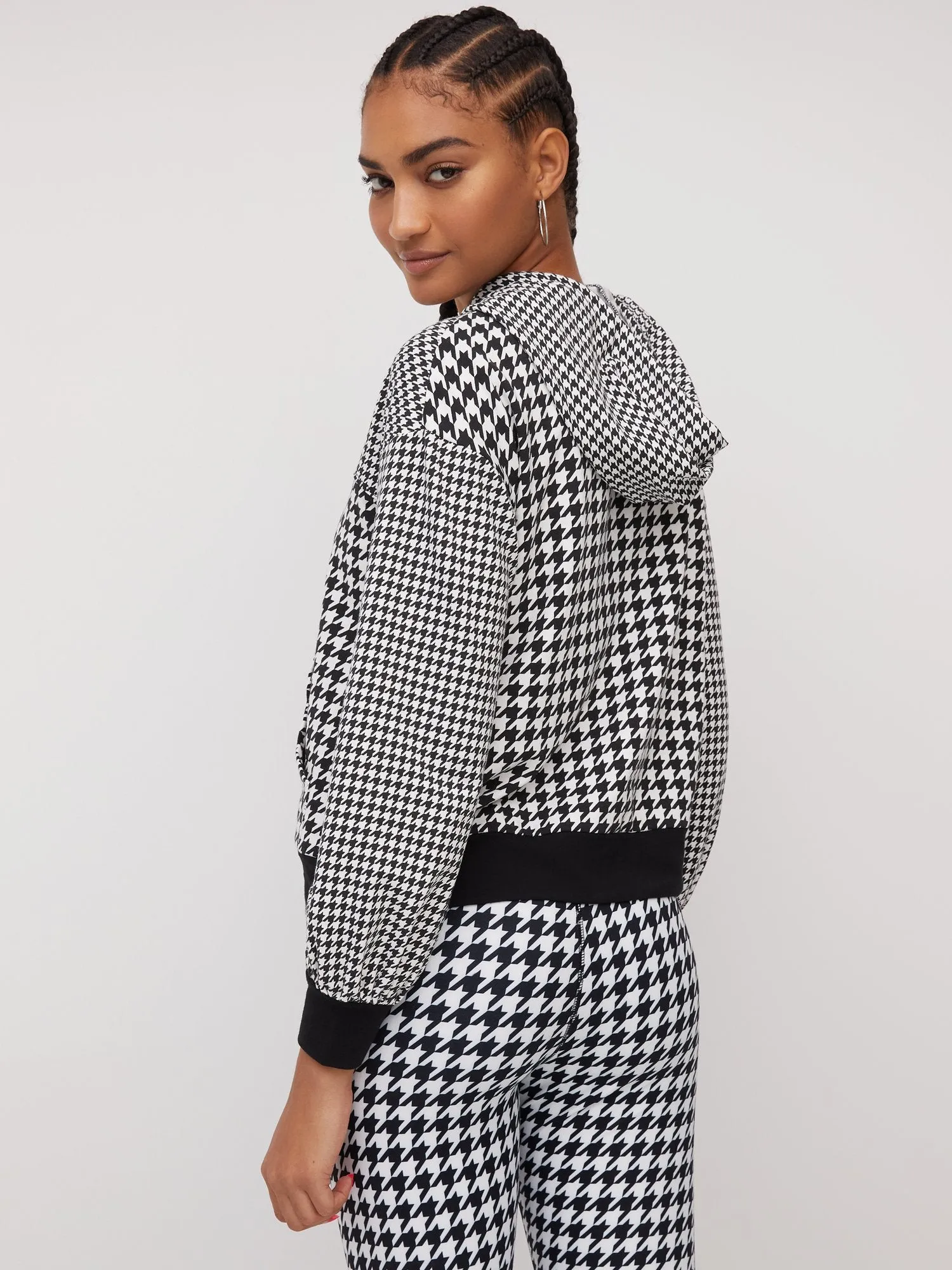 Houndstooth French Terry Cut-Out Hoodie